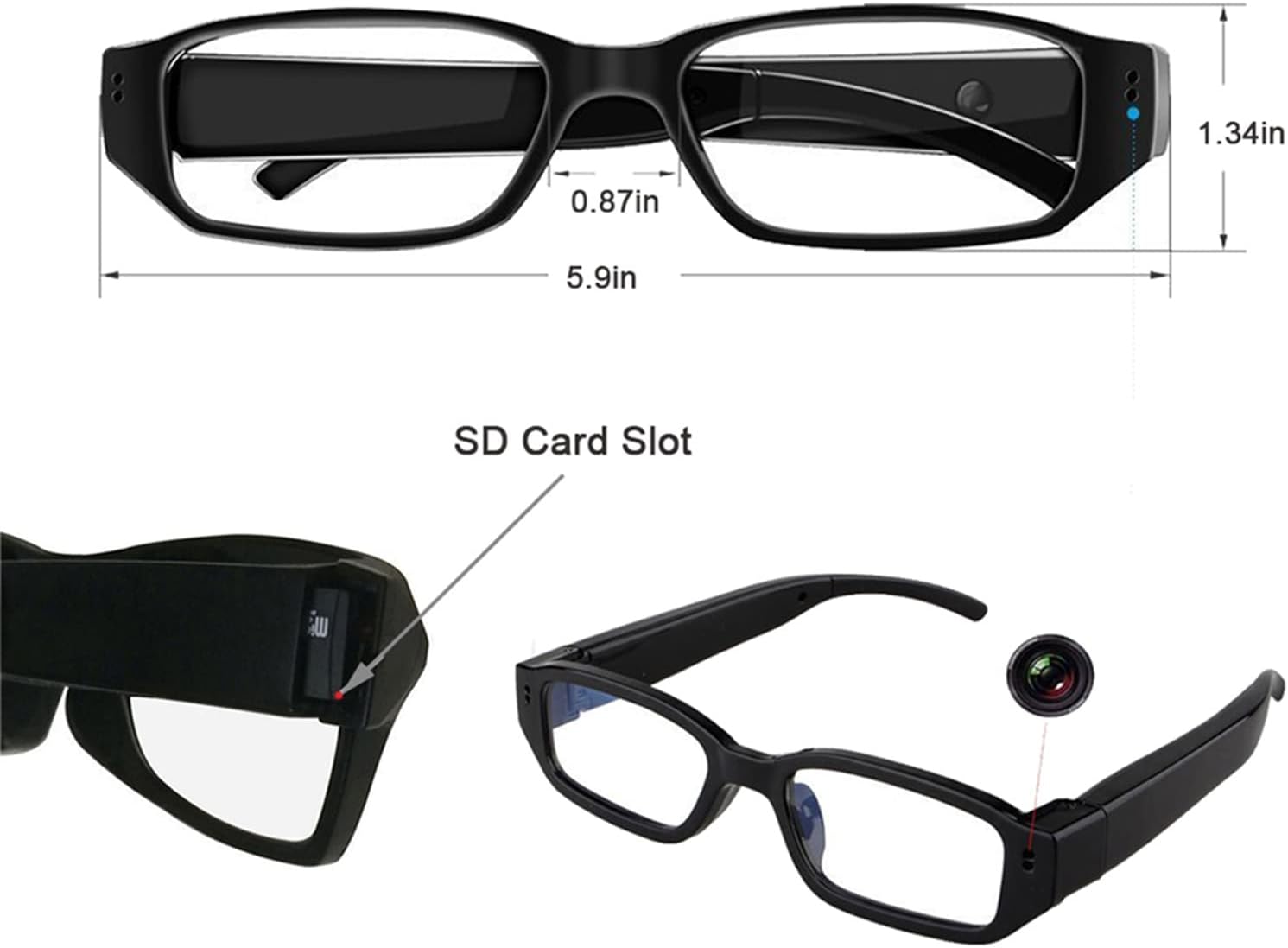Smart Camera Glasses with Camera HD 1080P Sports Wearable Glasses for Outdoor Sports