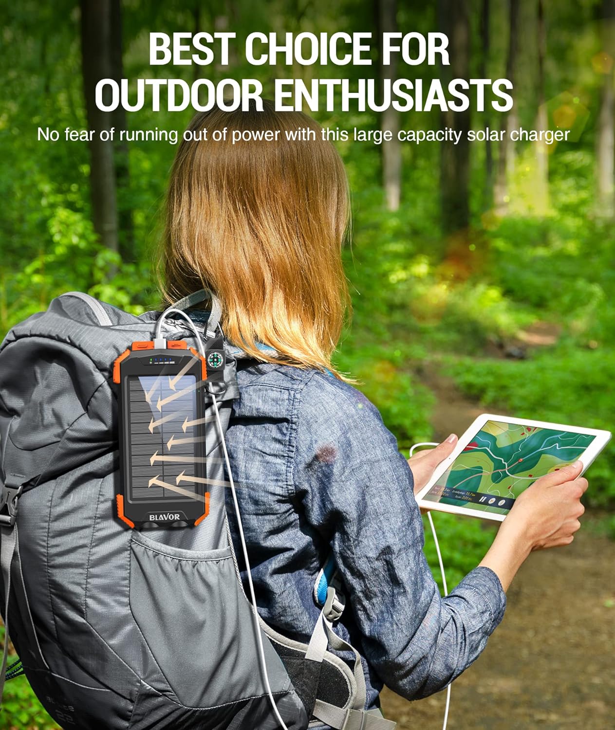 Solar Charger Power Bank 10,000Mah, Portable Wireless Charger, 20W Fast Charging External Battery Pack with USB C for Cell Phones, Solar Panel Charger with Dual Flashlight for Camping